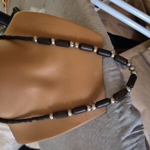 Vintage Aarikka Black & Silver wooden Beaded Statement Stretch Necklace